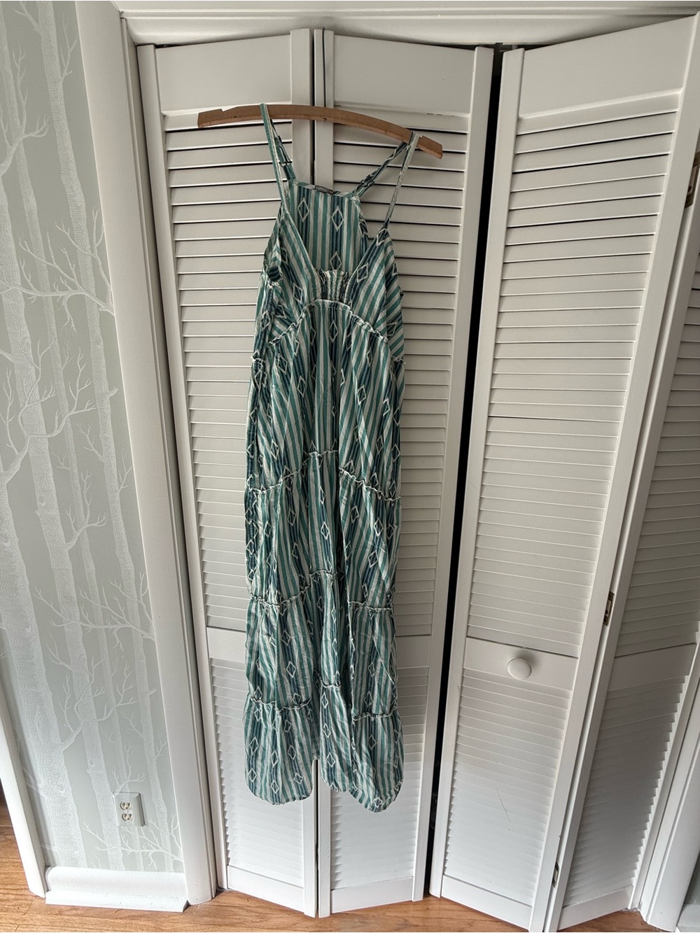 Matta 💯 cotton maxi dress — excellent condition — teal and white ikat print M